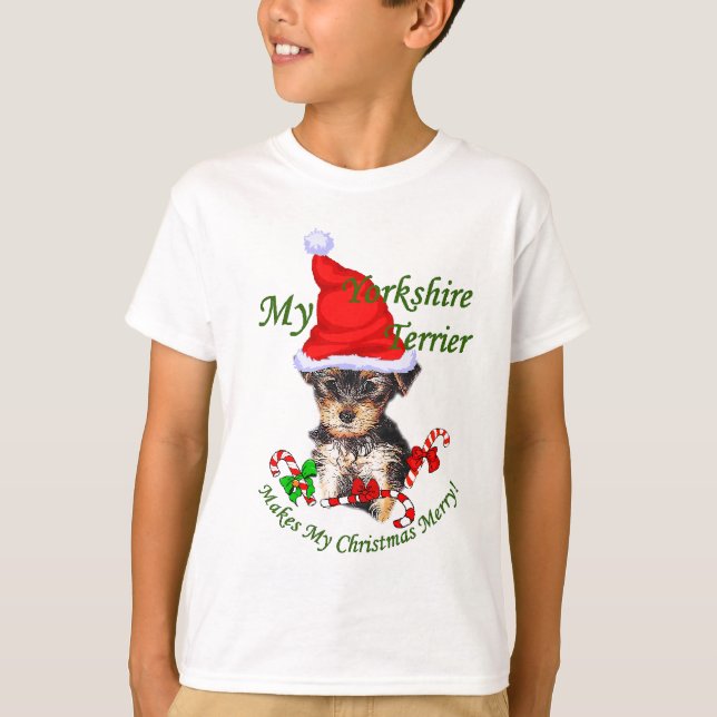 Camiseta Bolsas de Natal de Yorkshire Terrier (Frente)