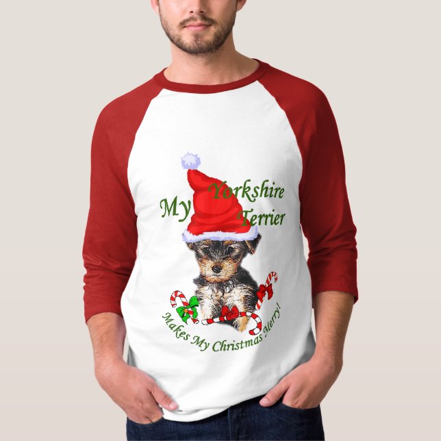 Camiseta Bolsas de Natal de Yorkshire Terrier (Frente)