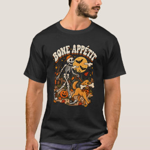 Camiseta Bom Apetite Esqueleto Engraçado Cachorro Design de