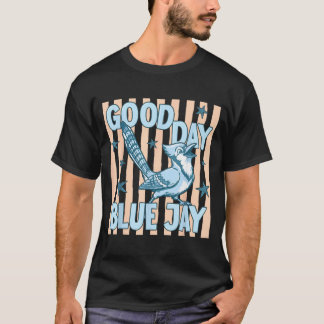 Camiseta Bom Dia Azul Jay Fofo Gráfico Retro de Ave Volta P
