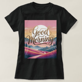 Camiseta Bom dia Caligrafia Paisagem negra