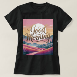 Camiseta Bom dia Caligrafia Paisagem negra