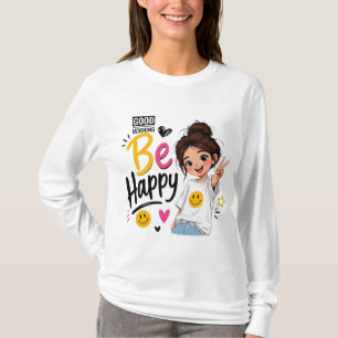 Camiseta Bom Dia Seja Feliz Garota Fofa Sinal de Paz Carinh