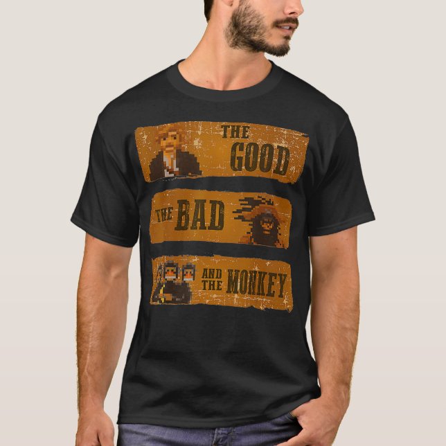 Camiseta bom e mau videogame de macaco (Frente)