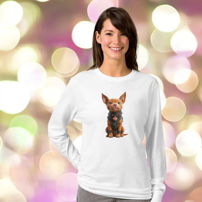 Camiseta Bom menino Cachorro de Natal Tee Feminina (Criador carregado)