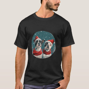 Camiseta Bom Natal Boston Terrier Cães Santa Hat Snowf