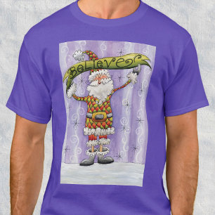 Camiseta Bom Natal de Cartoon, acredito em Papai Noel