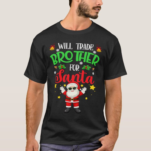 Camiseta Bom Natal para Crianças Trocam Irmão por Sant (Frente)