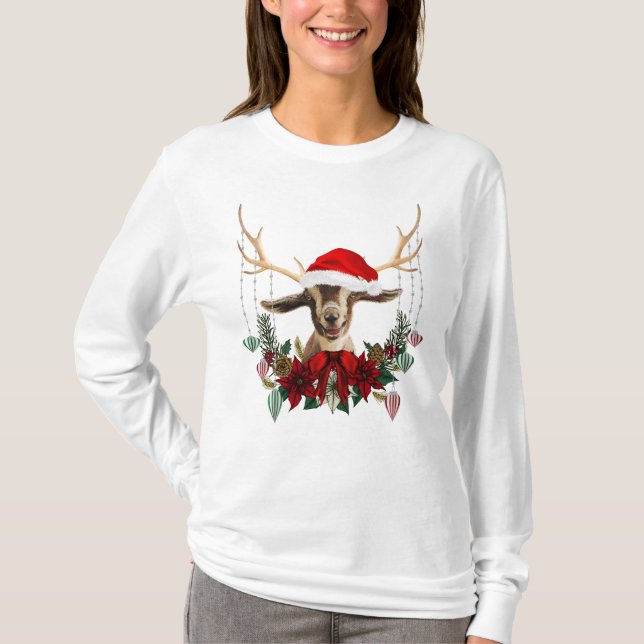 Camiseta Bom Natal Toggenburg Reindeer Goat (Frente)