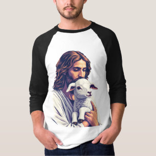 Camiseta Bom Pastor: Jesus com Lamb Raglan T-Shirt