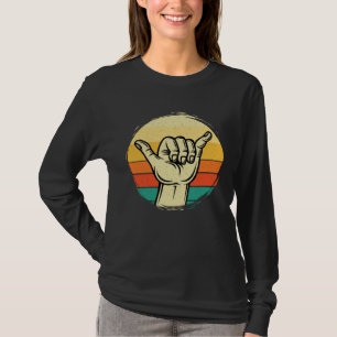Camiseta Bom Sinal de Mão Shaka Vibração Surfando Prancha