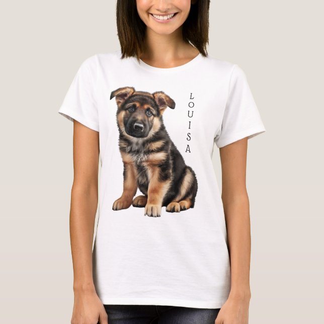 CAMISETA BOMBA GORGEOSA DE GERMAN SHEPHERD PRETO E TAN (Frente)
