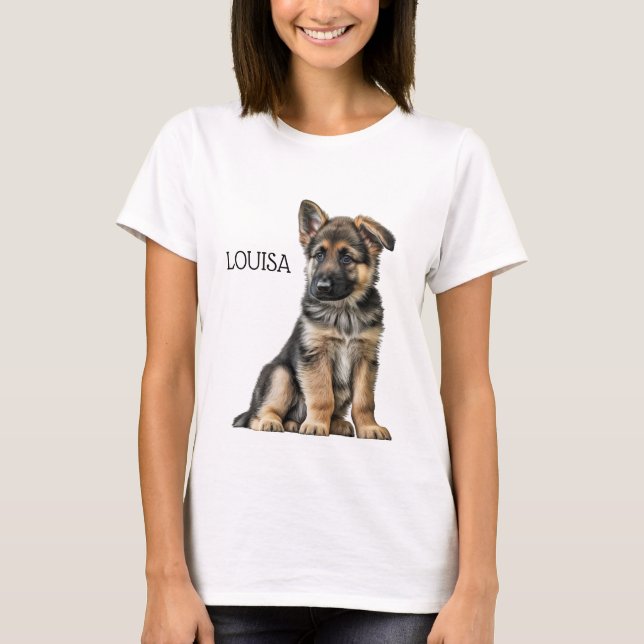 CAMISETA BOMBA GORGEOSA DE GERMAN SHEPHERD PRETO E TAN (Frente)