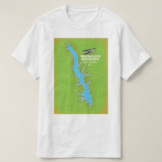 Camiseta Bomba Toledo Bend Mapa do Texas e Louisiana (Frente do Design)