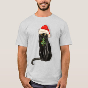 Camiseta Bombaim Cat Breed Black Gatinho em Santa Hat
