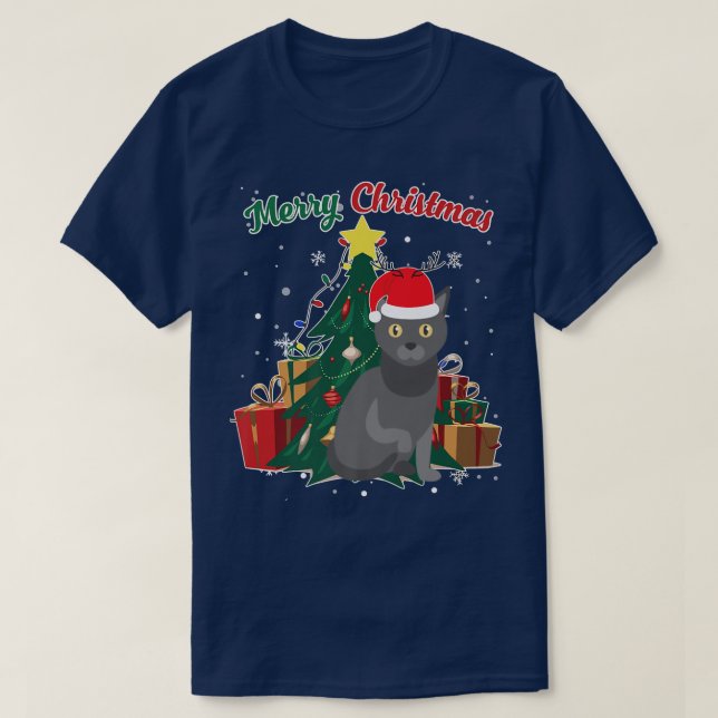 Camiseta Bombaim Gato Flocos de Neve de Natal Presentes (Frente do Design)