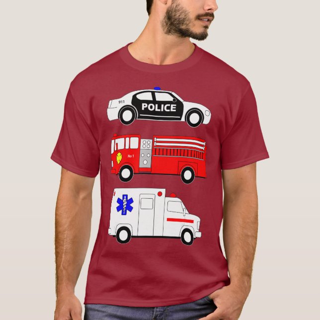 Camiseta Bombardeio de Carro Policial Ambulância Primeiros  (Frente)