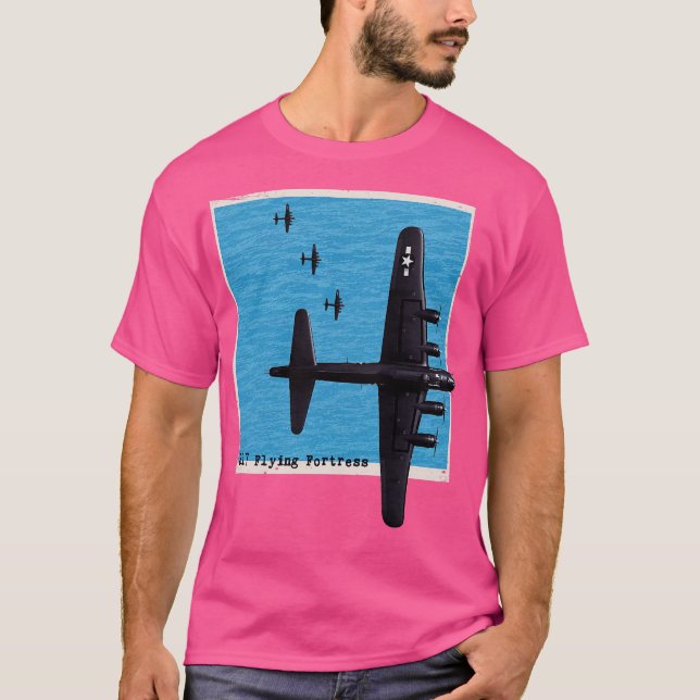 Camiseta Bombardeiro B17 Fortaleza Voadora WW2 sobre o aviã (Frente)