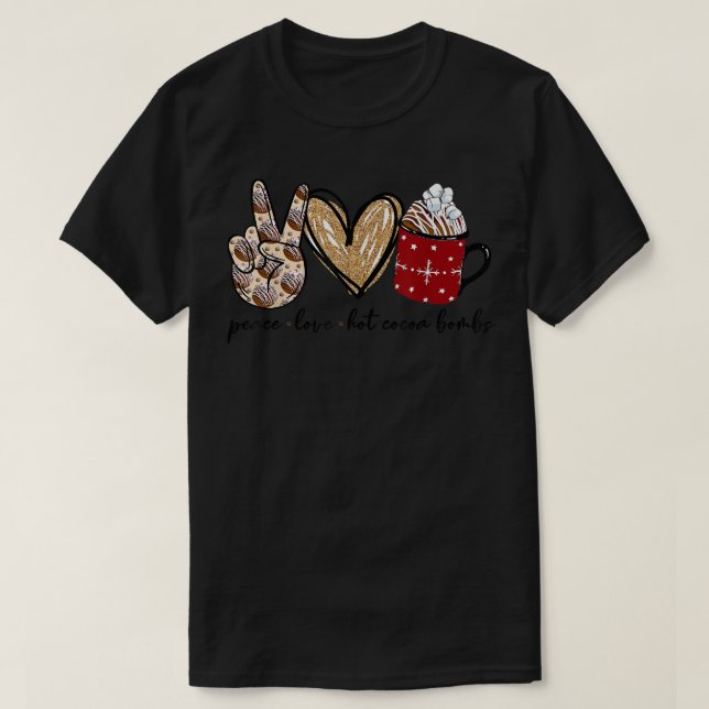 Camiseta Bombas de Cacau Quente de Paz Com Feliz Natal Famí (Frente do Design)