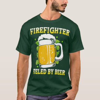 Camiseta Bombeiro Alimentado Por Beer Funny Fireman