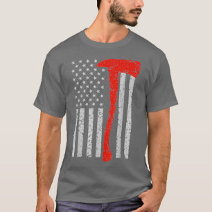 Camiseta Bombeiro American Flag Ax Thin Red Line Patrio