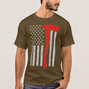 Camiseta Bombeiro American Flag Ax Thin Red Line Patrio