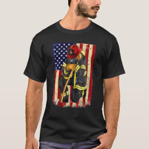 Camiseta Bombeiro American Flag Memorial Day Fireman Pat