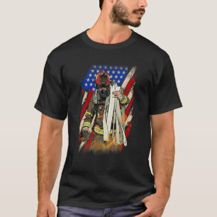 Camiseta Bombeiro American Flag Memorial Day Fireman Pat