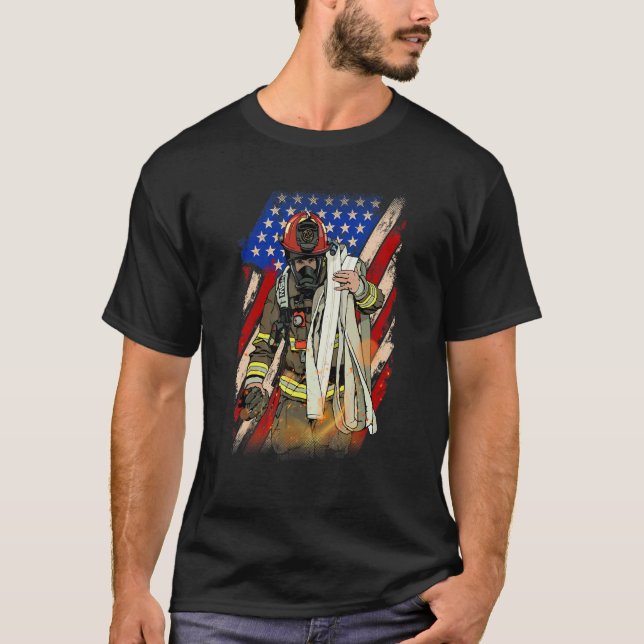 Camiseta Bombeiro American Flag Memorial Day Fireman Pat (Frente)