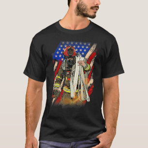 Camiseta Bombeiro American Flag Memorial Day Fireman Pat