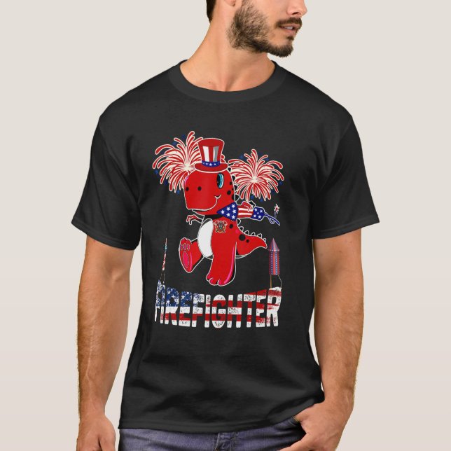 Camiseta Bombeiro American Flag Rex Fireworks 4º Do Ju (Frente)