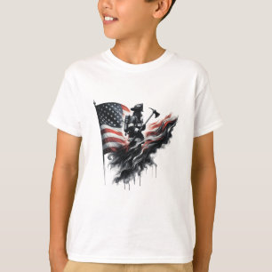 Camiseta Bombeiro americano. Bandeira dos Estados Unidos.