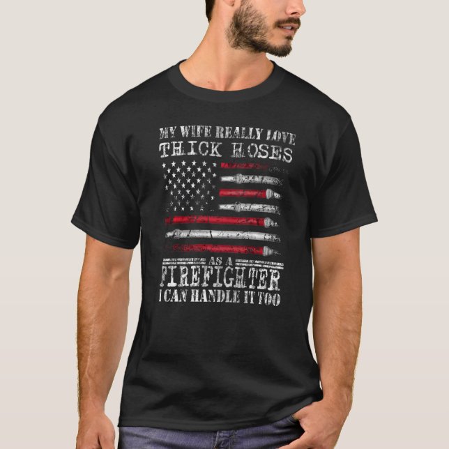 Camiseta Bombeiro americano Flag Husband Fireman Firefigh (Frente)