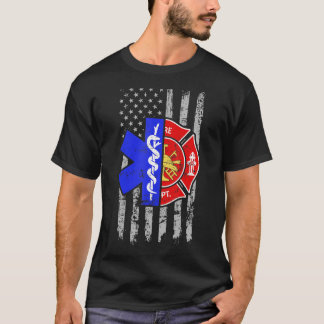 Camiseta Bombeiro americano Flag Patriótico US Fireman 4º