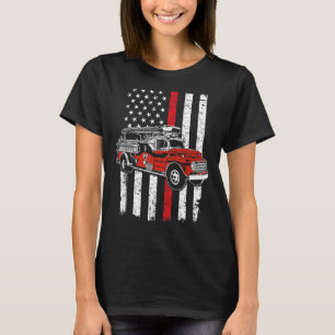 Camiseta Bombeiro Americano Flag Red Line EUA Bombeiro
