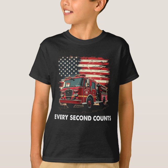 Camiseta Bombeiro Americano Flag Thin Red Line (Frente)
