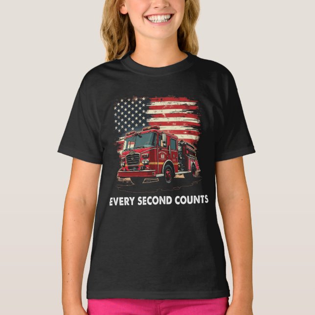 Camiseta Bombeiro Americano Flag Thin Red Line (Frente)