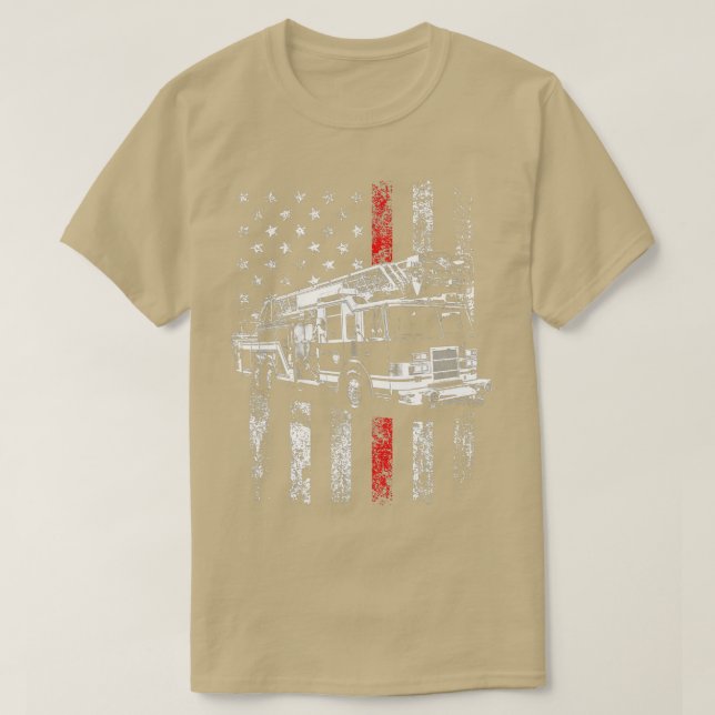 Camiseta Bombeiro Americano Flag Thin Red Line (Frente do Design)