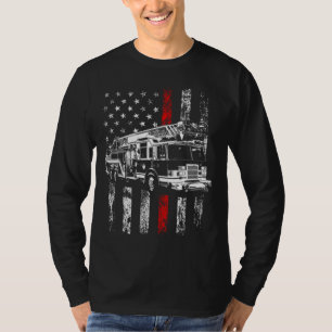 Camiseta Bombeiro Americano Flag Thin Red Line