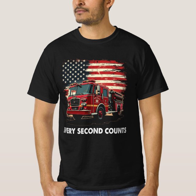 Camiseta Bombeiro Americano Flag Thin Red Line (Frente)