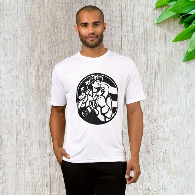 Camiseta Bombeiro Americano Herói Negrito e Branco (Criador carregado)