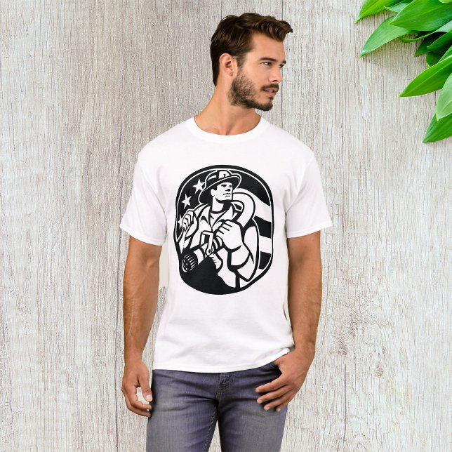 Camiseta Bombeiro Americano Herói Negrito e Branco (Criador carregado)