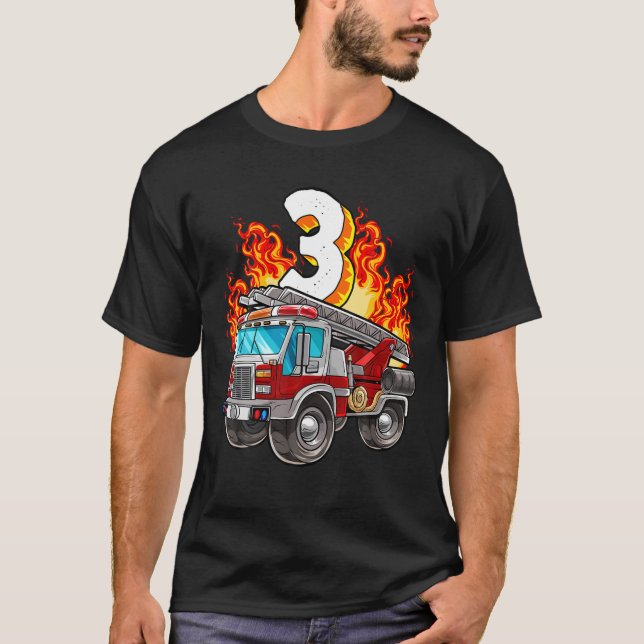 Camiseta Bombeiro aniversário de 3 anos Bombeiro E Bombeiro (Frente)