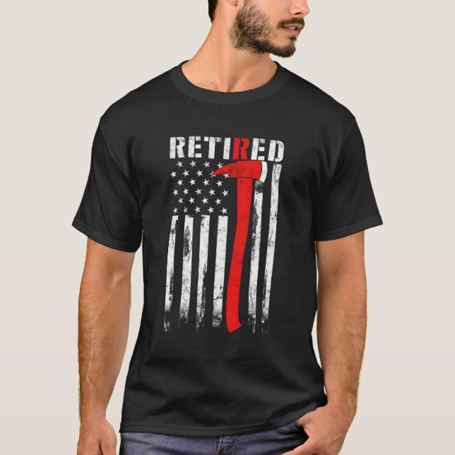 Camiseta Bombeiro Aposentado Thin Red Line Ax American Fla (Frente)