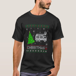 Camiseta Bombeiro Árvore Xmas Iluminando Suor de Natal Feio