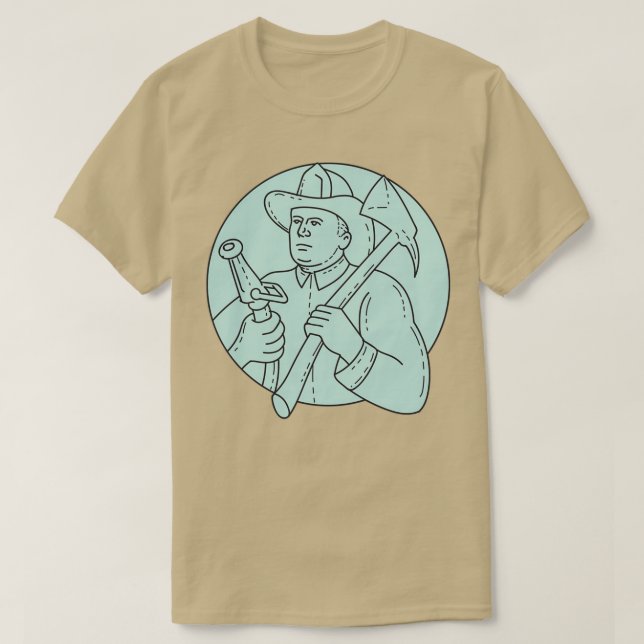 Camiseta Bombeiro Ax Hose Circle Mono Line (Frente do Design)