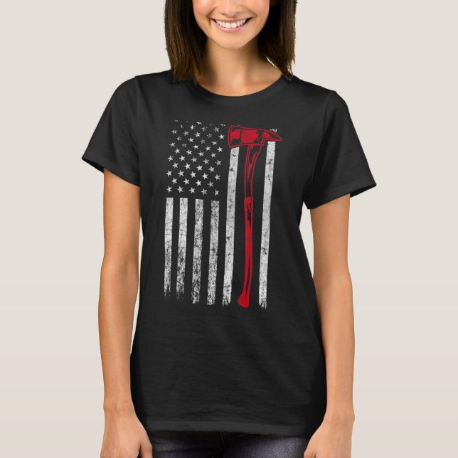 Camiseta Bombeiro Ax U Flag Thin Red Line Fireman Pat (Frente)
