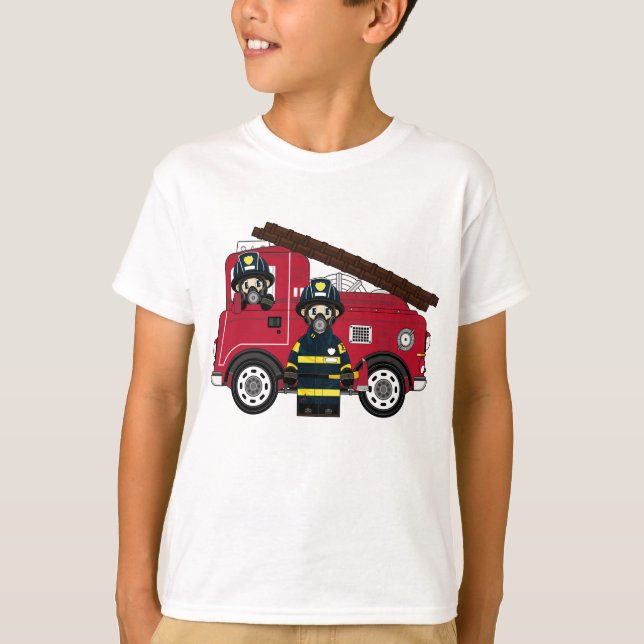 Camiseta Bombeiro bonito dos desenhos animados (Frente)