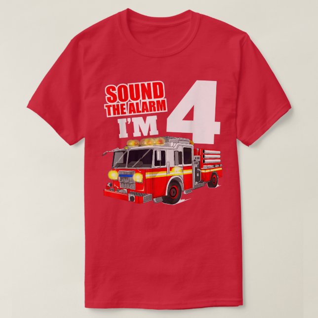 Camiseta Bombeiro de 4 anos Bombeiros de 4 anos Quarto e Qu (Frente do Design)