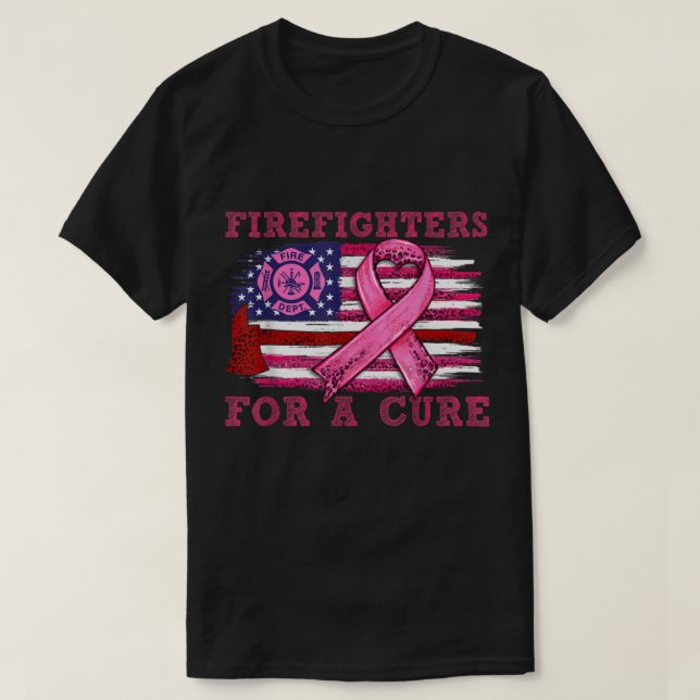 Camiseta Bombeiro de Sensibilização do Cancer para uma cura (Frente do Design)